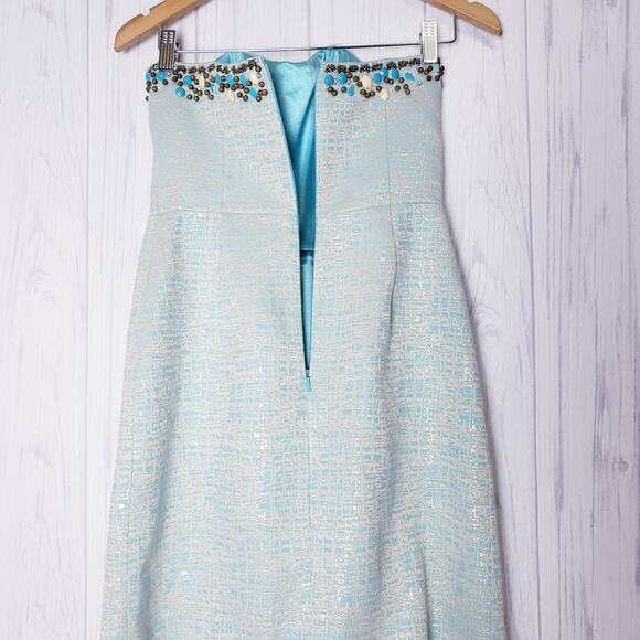 Lilly Pulitzer Raya Metallic Strapless Sheath Dress Beaded Knee Length Lined - Picture 7 of 14